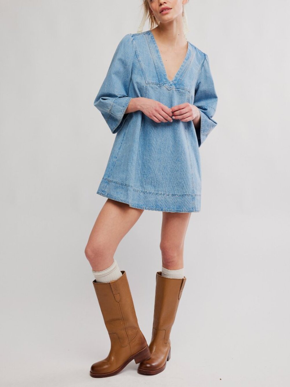 Free People Light Blue Denim Mini Dress